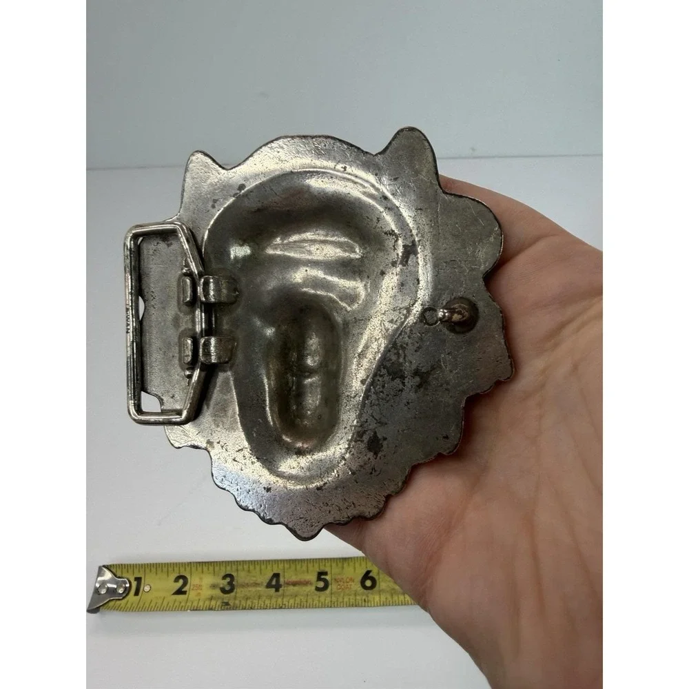 Figural Cut Out Lion Head Animal Belt Buckle Vintage Silver Tone